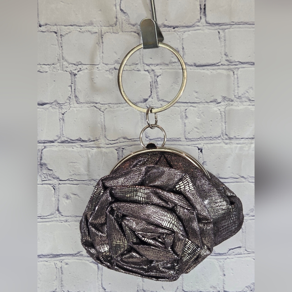 Elegant Silver Rose Clutch
